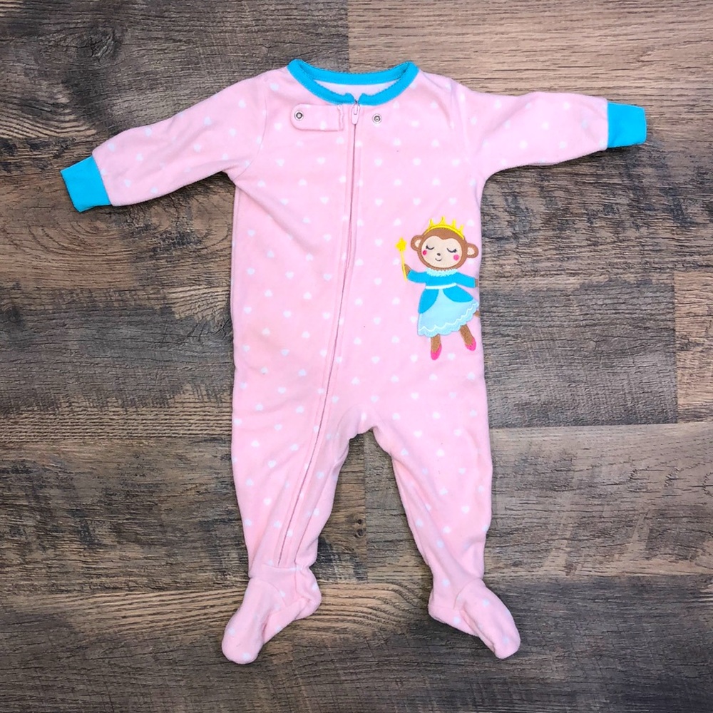 Carter’s 6 Month Light Pink Princess Monkey Footsie One Way Zip